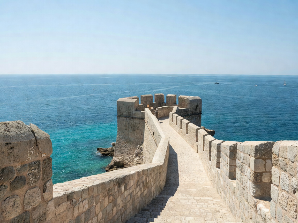Dubrovnik Croatia stone city walls looking out to Adriatic Sea
